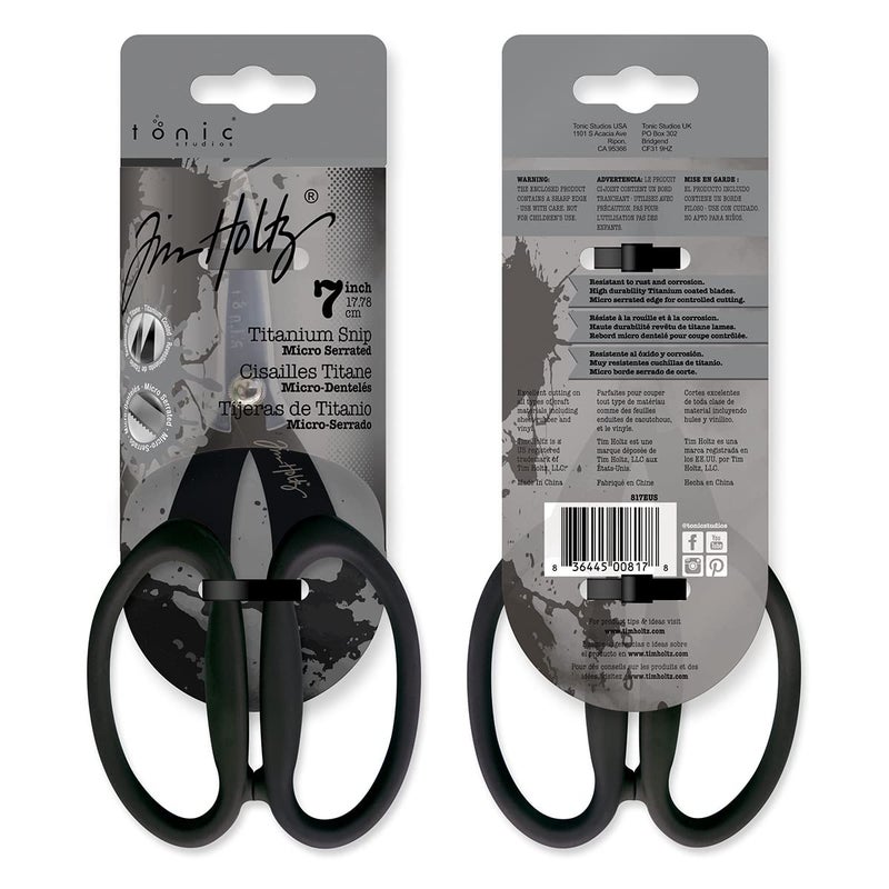 TONIC STUDIOS Tim Holtz Small Titanium Scissors - 7 Inch Mini Snips with Micro Serrated Blade - Non Stick Craft Tool for Cutting Paper, Fabric, and Sewing - Black Comfort Grip Handles - Image 3